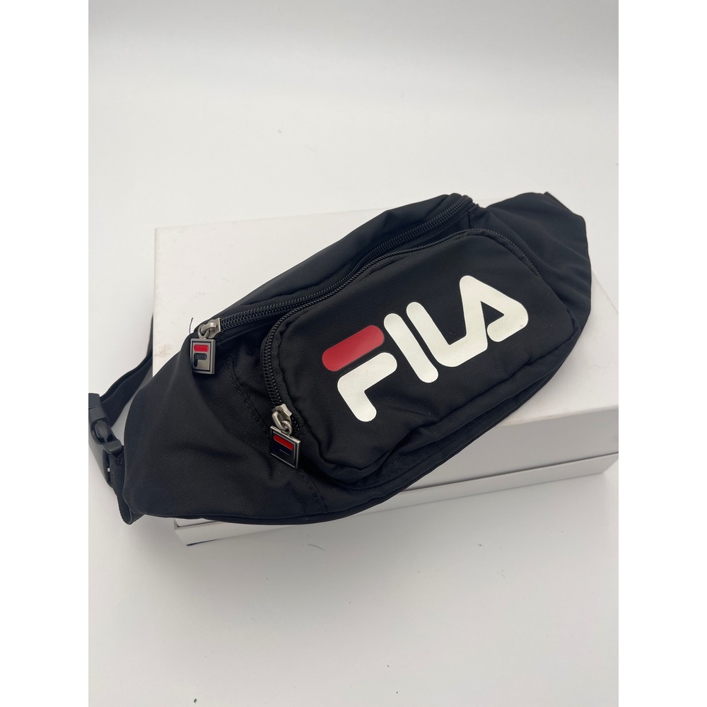 Fila Black Canvas Waist Bag Fanny Pack Adjustable Strap Logo Hip Belt Bag